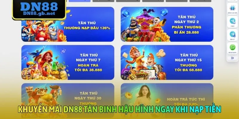 Khuyến mãi DN88 tân binh hậu hĩnh ngay khi nạp tiền